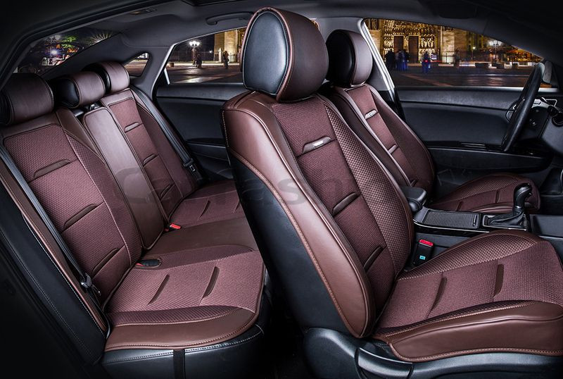 Комплект Накидок  «BUSINESS PLUS»  Кофе/Кофе/Кофе  (ультрадышащая ткань/экокожа)