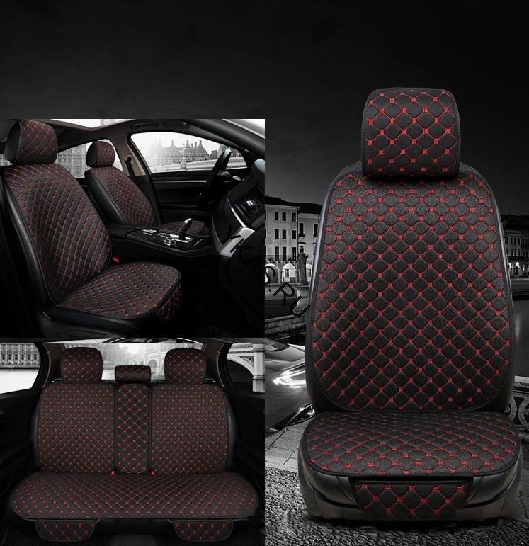 Комплект Накидок  Carlife  «Classic»  Чёрный/Чёрный/Красный  (велюр)