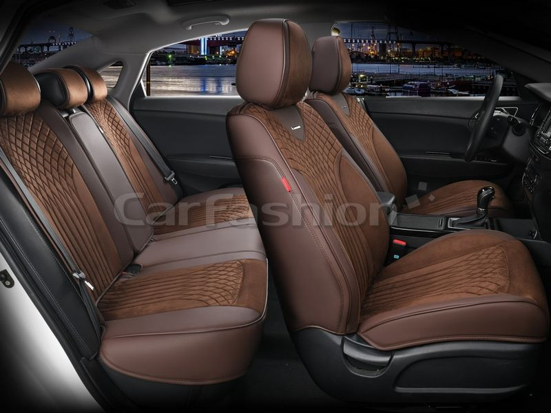 Чехлы  «5D» PREMIUM каркасные «SHELL PLUS» Кофе/Кофе/Кофе  (экокожа/нубук)