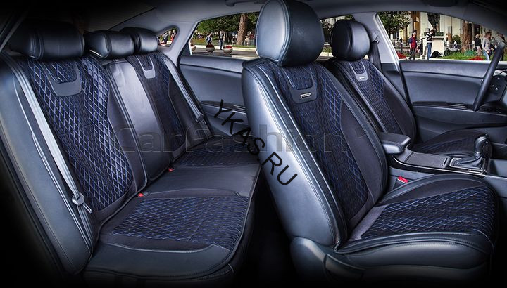 Комплект Накидок  «TORINO PLUS»  Чёрный/Чёрный/Синий  (полиэстер/экокожа)