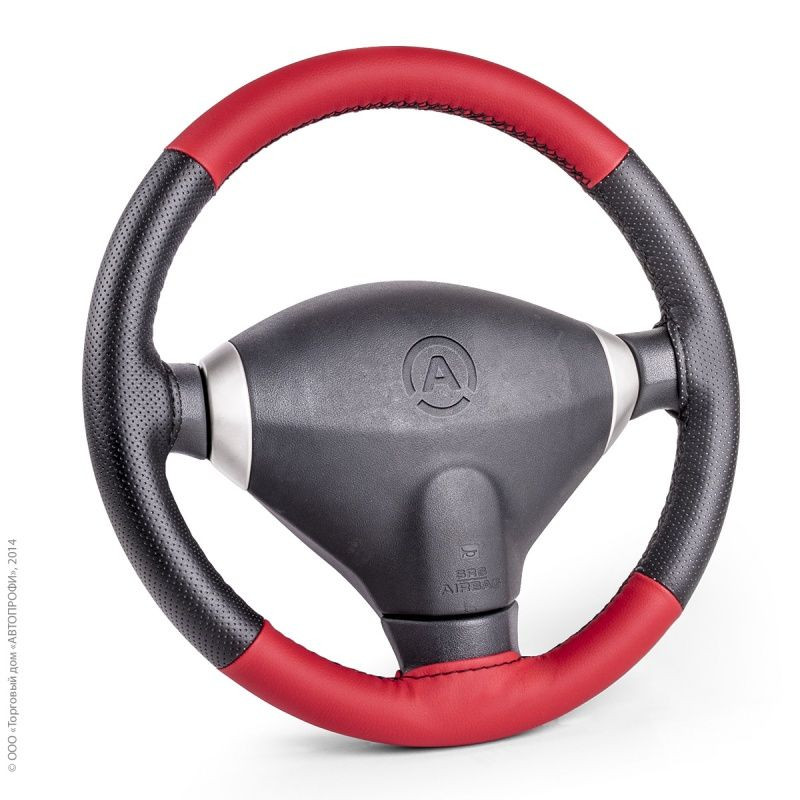 Оплетка на руль (обшив.)  Autoprofi  100 BK/RD M  (черн./красный) кож.зам ,перф. вставки
