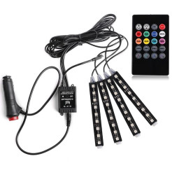 Подсветка салона диодная RGB многоцветная, 4шт по 9 диодов  (прикуриватель)