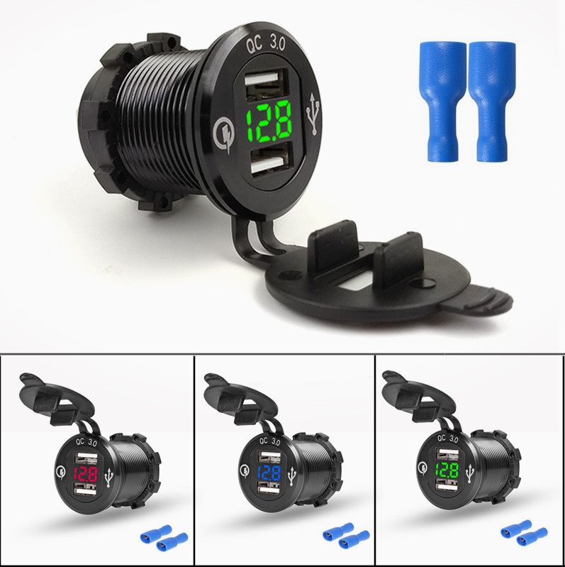 Врезное зарядное устройство USB 1USB QC 3.0 + вольтметр красный