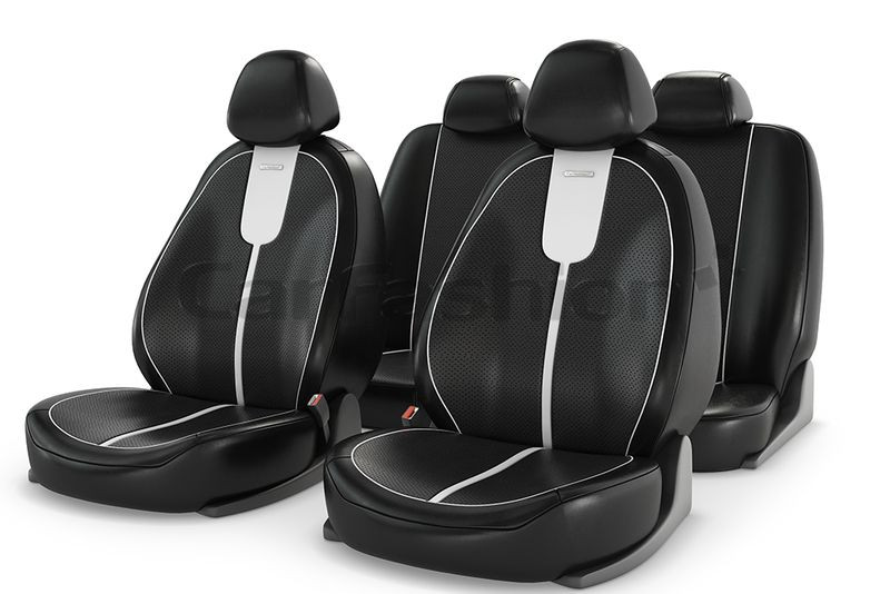 Чехлы  «GALS»  Белый/Чёрный/Белый  (Экокожа/перфорация)