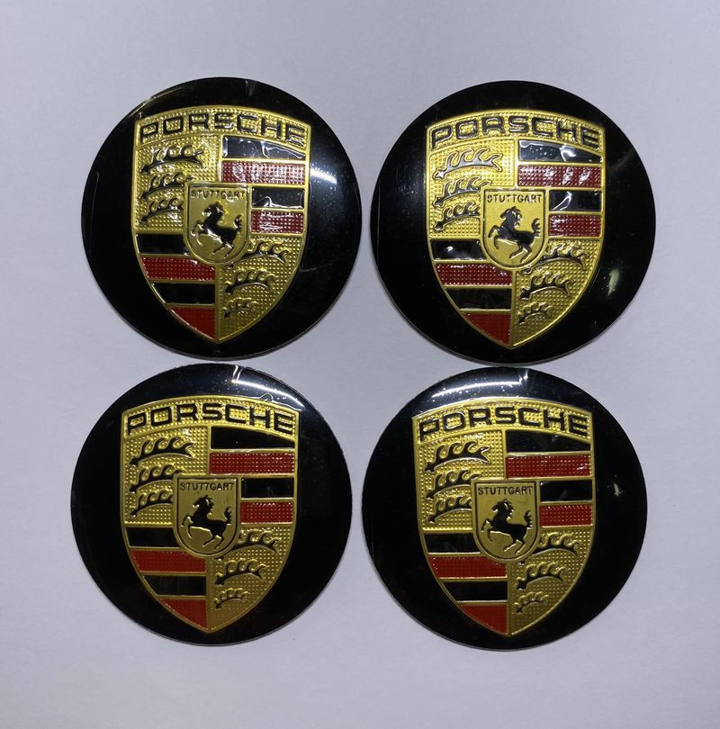 Этикетки на диски (метал)  диам. 56,5мм.  "PORSCHE"  (4 шт.)