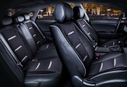 Комплект Накидок  «BUSINESS PLUS»  Черный/Черный/Серый  (ультрадышащая ткань/экокожа)