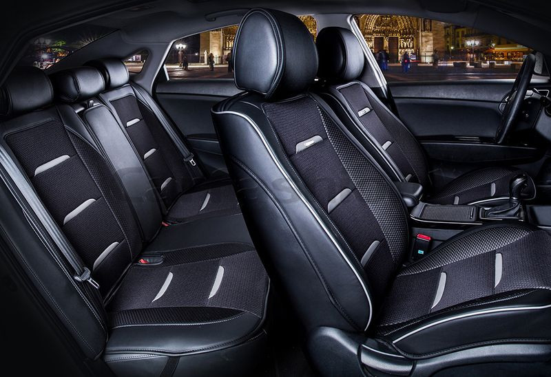 Комплект Накидок  «BUSINESS PLUS»  Черный/Черный/Серый  (ультрадышащая ткань/экокожа)