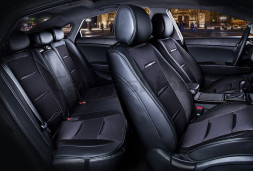 Комплект Накидок  «BUSINESS PLUS»  Черный/Черный/Черный  (ультрадышащая ткань/экокожа)