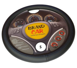 Оплетка на руль BRENDCAR "ALFA" - S, Чёрный/Синяя строчка (экокожа)
