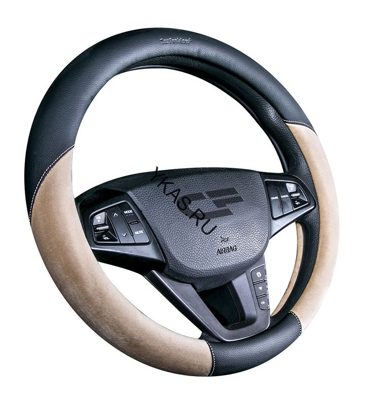 Оплетка на руль   CF  BARCELONA - М, Черный/Бежевый (экокожа/велюр)