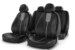 Чехлы  «GALS»  Серый/Чёрный/Серый  (Экокожа/перфорация)