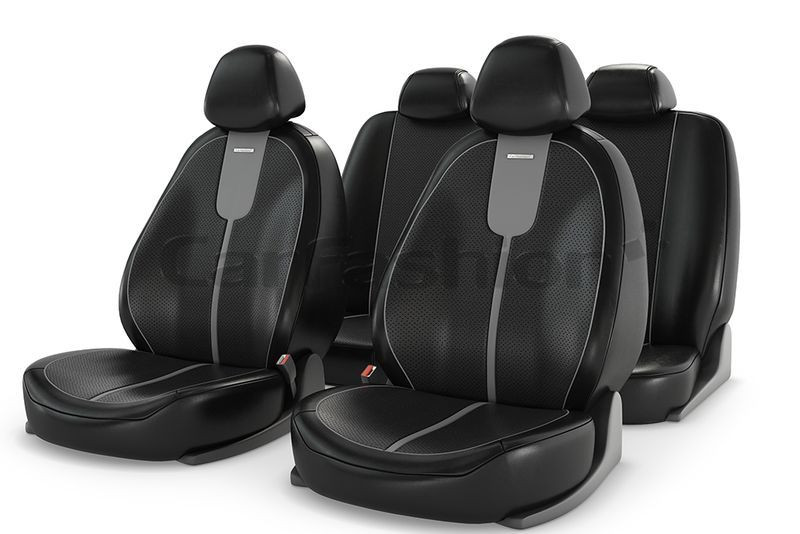 Чехлы  «GALS»  Серый/Чёрный/Серый  (Экокожа/перфорация)