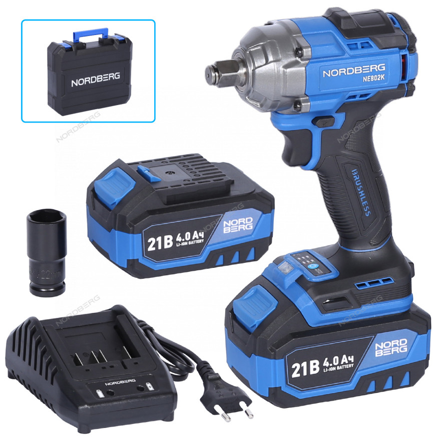 Аккумуляторный гайковерт NORDBERG NE802K (1/2", 21В, 500Нм)