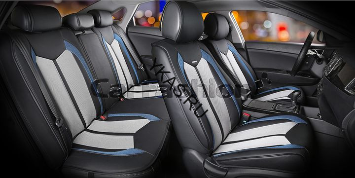 Комплект Накидок  «URBAN PLUS»  Серый/Чёрный/Синий  (твид экстра-класса/экокожа)