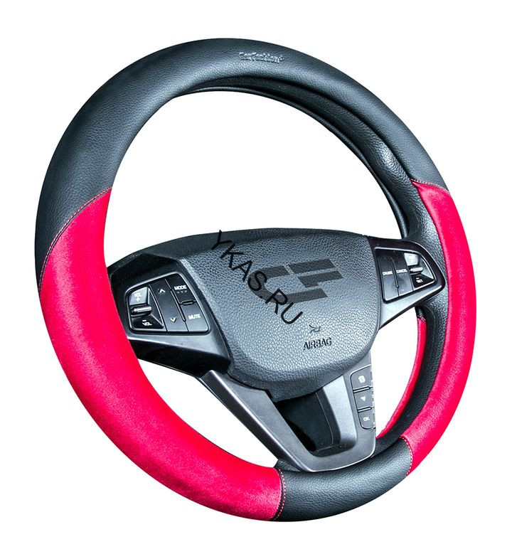 Оплетка на руль   CF  BARCELONA - М, Черный/Красный (экокожа/велюр)