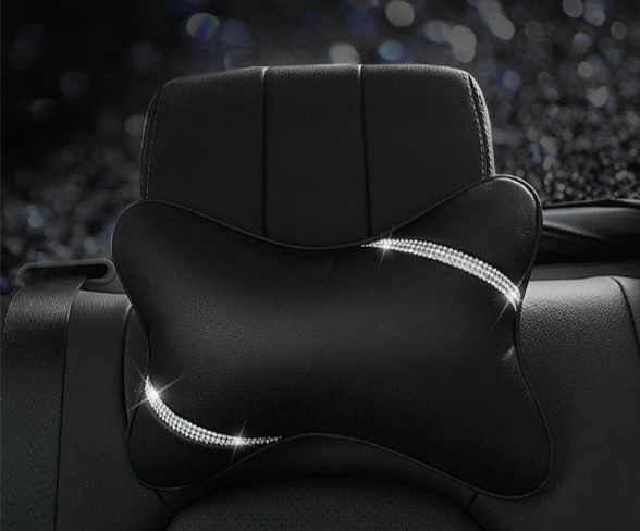 Подголовник-подушка под шею Swarovski экокожа , черный