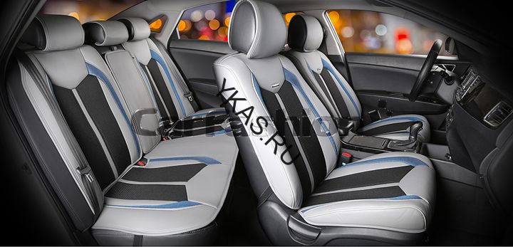 Комплект Накидок  «URBAN PLUS»  Чёрный/Серый/Синий  (твид экстра-класса/экокожа)