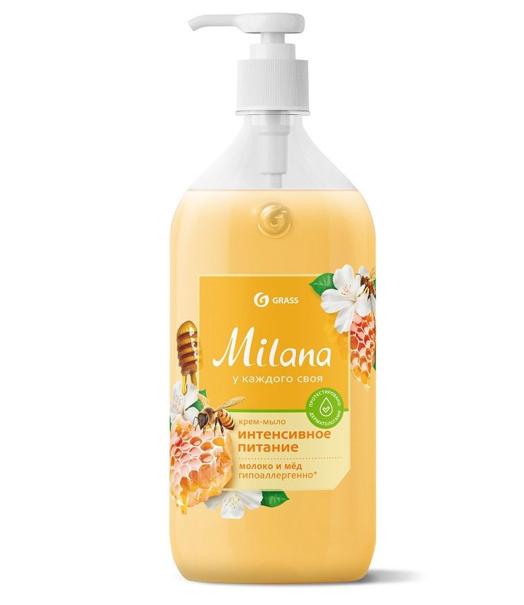 GRASS  Мыло жидкое  0,5л.  Молоко и мёд