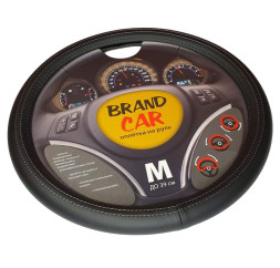 Оплетка на руль BRENDCAR "ALFA" - М, Чёрный/Серая строчка (экокожа)