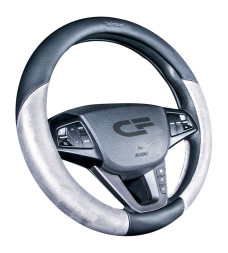 Оплетка на руль CF BARCELONA - М, Черный/Серый (экокожа/велюр)
