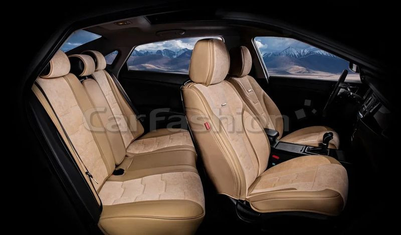 Чехлы  «5D» PREMIUM каркасные «SMART PLUS» Бежевый/Бежевый/Бежевый  (экокожа/велюр премиум класса)