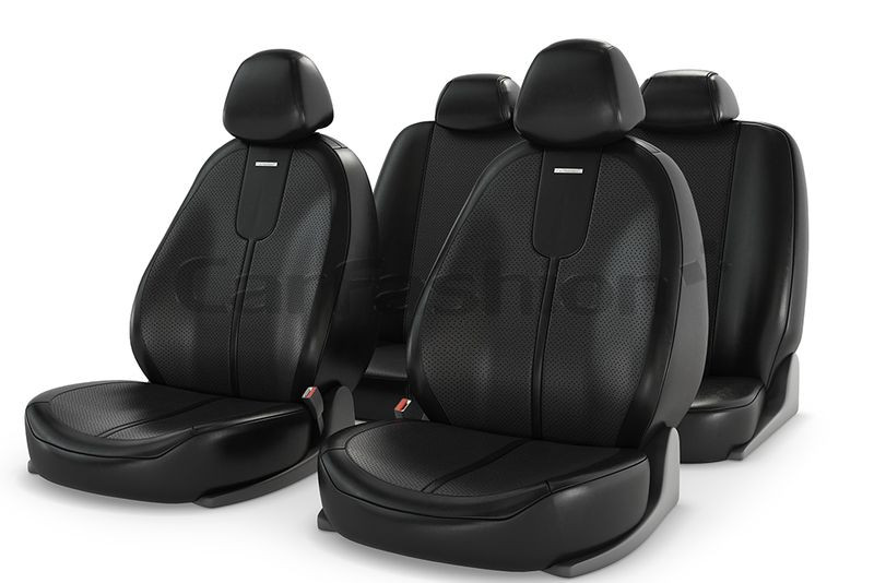 Чехлы  «GALS»  Чёрный/Чёрный/Чёрный  (Экокожа/перфорация)