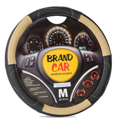 Оплетка на руль BRENDCAR "RALLY 171" - М, Чёрный/Бежевый (кожа)