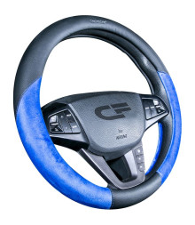 Оплетка на руль CF BARCELONA - М, Черный/Синий (экокожа/велюр)