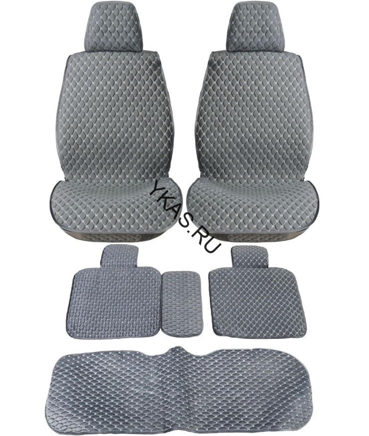 Комплект Накидок  Seintex  «Classic Ultra» Серый/Белая строчка (велюр)