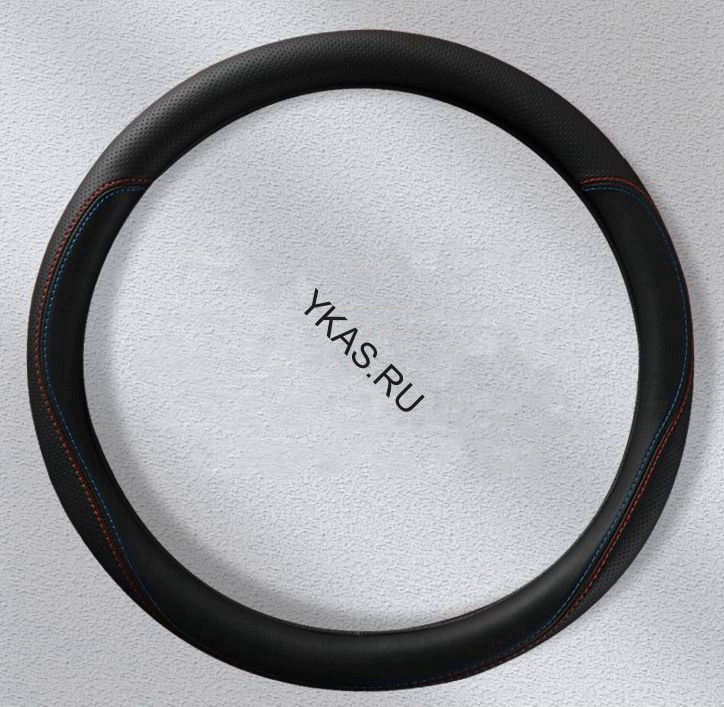 Оплетка на руль   Carlife  "Nappa" М,  Чёрный/Красный/Синий кожа с перфорацией