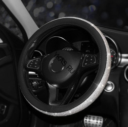 Оплетка на руль   Swarovski - М,  Серый с белыми стразами