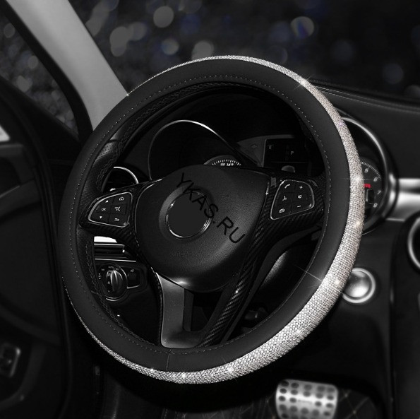 Оплетка на руль   Swarovski - М,  Серый с белыми стразами