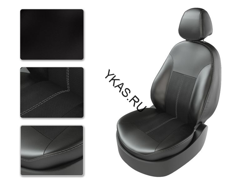 Авточехлы  Экокожа  Hyundai Creta  с 2016г- черный с серой строчкой (Premium)