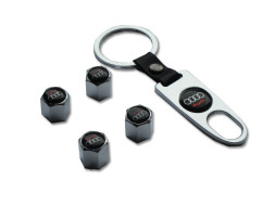 Брелок-ключ + колпачок на ниппель 4 шт AUDI (черный)