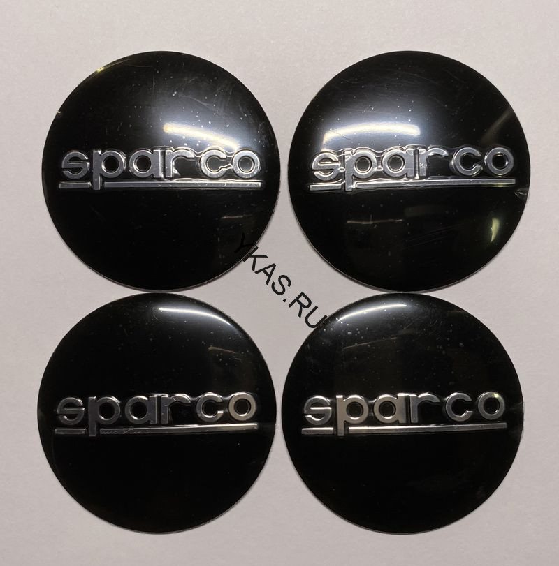 Этикетки на диски (метал)  диам. 56,5мм.  "SPARCO" черный  (4 шт.)