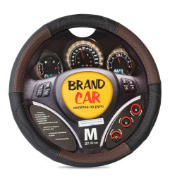 Оплетка на руль BRENDCAR "RALLY 171" - М, Чёрный/Темн.Коричневый (кожа)