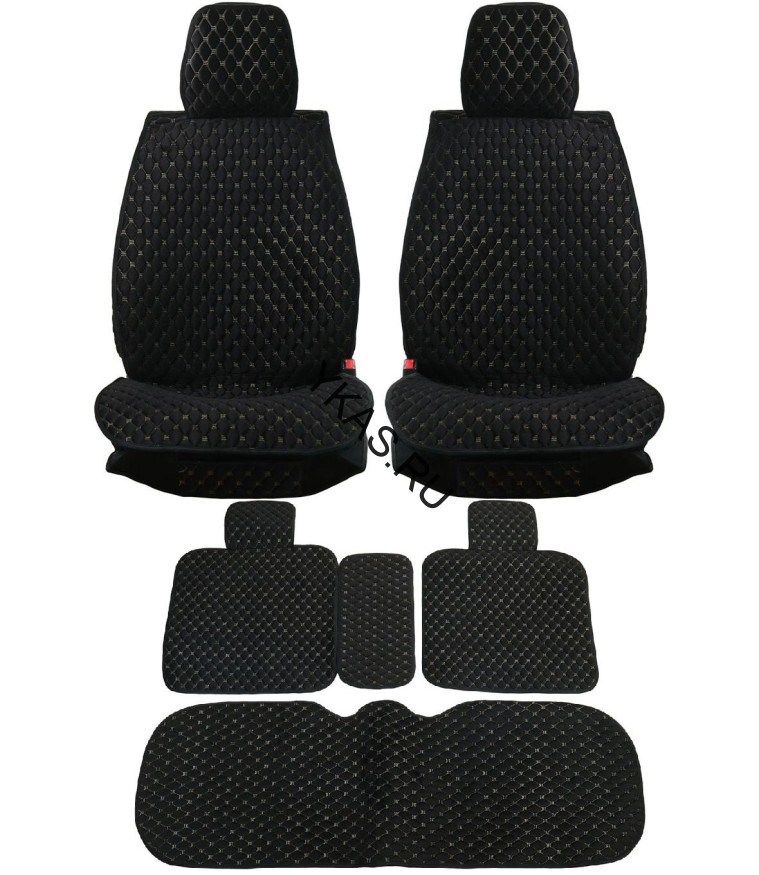 Комплект Накидок  Seintex  «Classic Ultra» Чёрный/Бежевая строчка (велюр)