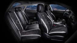 Чехлы  «5D» PREMIUM каркасные «SMART PLUS» Чёрный/Чёрный/Серый  (экокожа/велюр премиум класса)