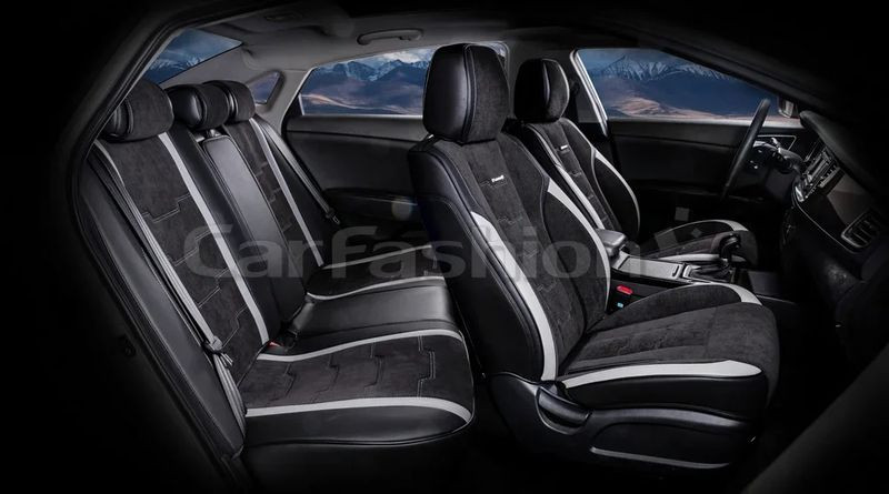 Чехлы  «5D» PREMIUM каркасные «SMART PLUS» Чёрный/Чёрный/Серый  (экокожа/велюр премиум класса)