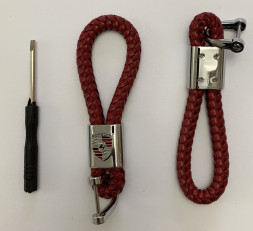 Брелок кожа плетенная  PORSCHE  Красный