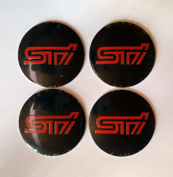 Этикетки на диски (метал)  диам. 56,5мм.  "STI" черный  (4 шт.)