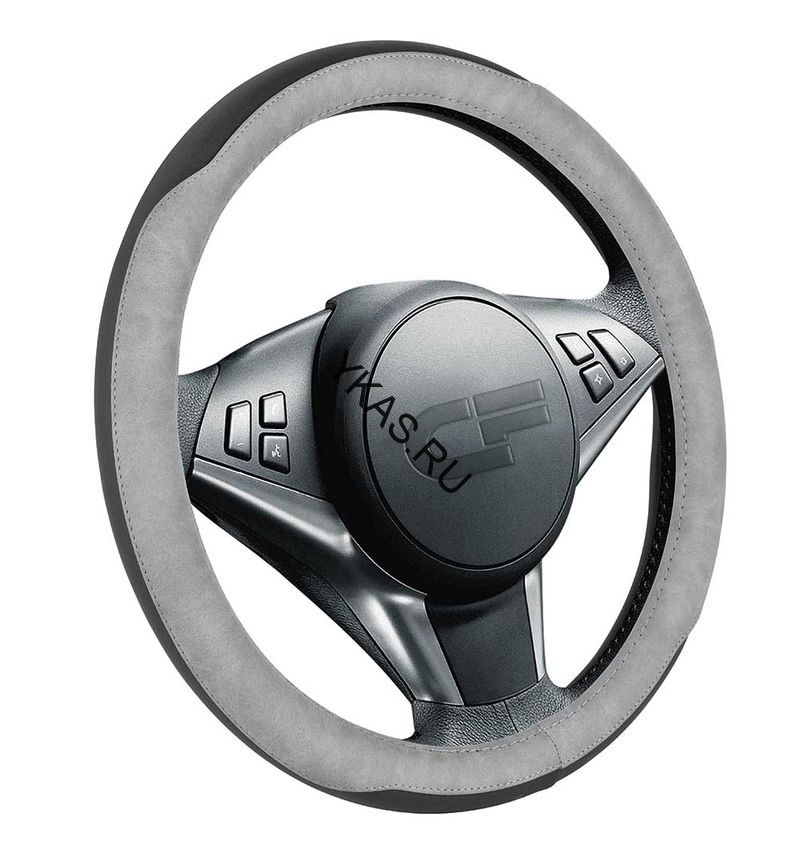 Оплетка на руль   CF  BISON - М, Серый/Черный (экокожа)