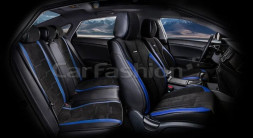 Чехлы  «5D» PREMIUM каркасные «SMART PLUS» Чёрный/Чёрный/Синий  (экокожа/велюр премиум класса)