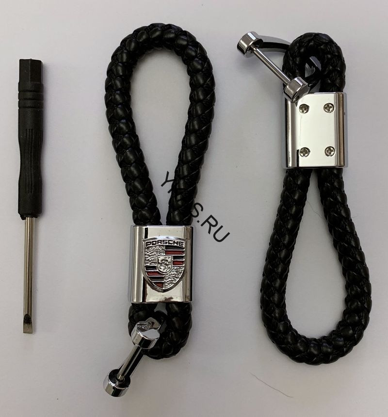 Брелок кожа плетенная  PORSCHE  Черный