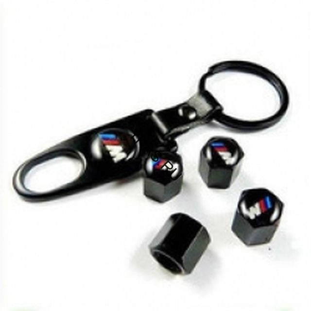Брелок-ключ + колпачок на ниппель 4 шт BMW ///M (черный)