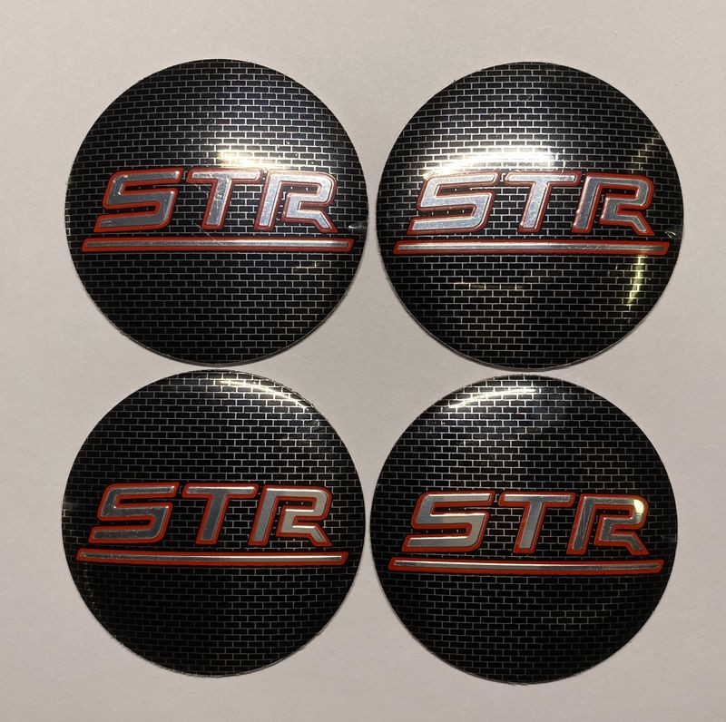 Этикетки на диски (метал)  диам. 56,5мм.  "STR" карбон  (4 шт.)