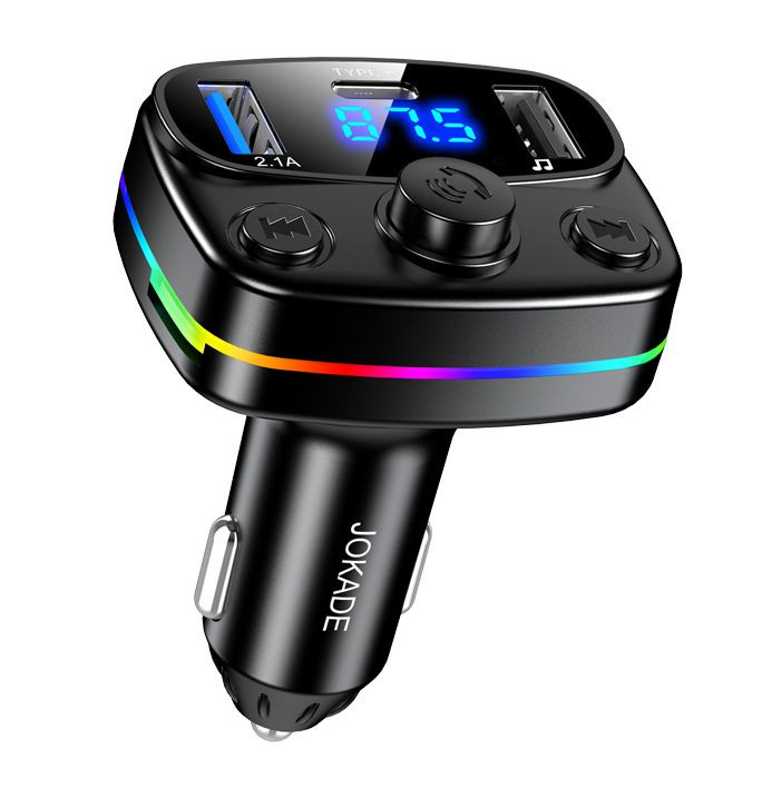 FM - Модулятор  Jokade + 1USB, 1 TYPE-C с быстрой зарядкой, PD25W+QC3.0  Bluetooth 5.3