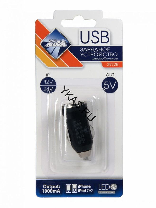 АЗУ  "Nova Bright"   USB-порт, 1000мА, LED индикатор, 12/24В