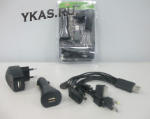 Зарядн.устр-во для телефона  KS 001 насадок USB 12/24В + 220V, цвет черный