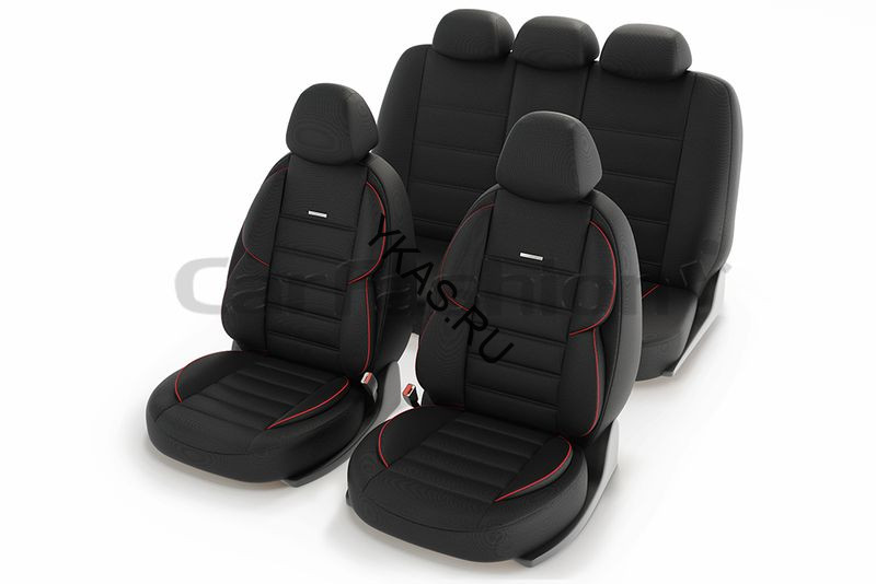 Чехлы  «GROSS»  Черный/Черный/Красный (твид  дублированный поролоном на сетке)